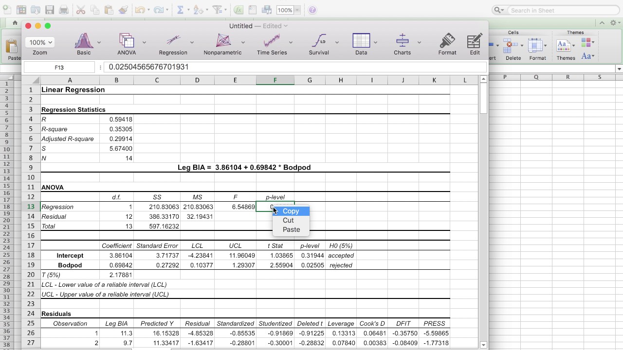linear regression stat plus for mac 2011 1 dependent and independent variable